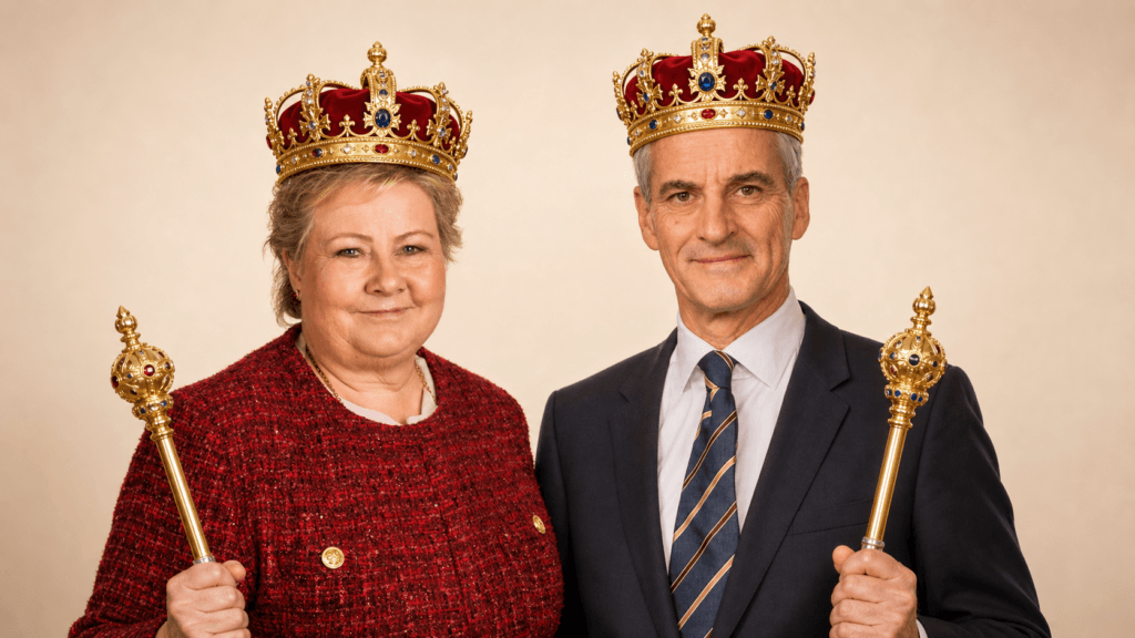 stortingets presse bilde - montasje med ai generert krone og septer.